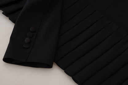 Elegante blazer negro de lana elástica