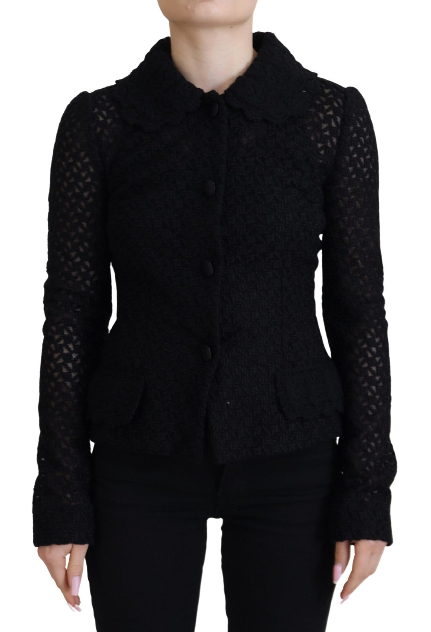 Elegante chaqueta con botones de mezcla de lana negra