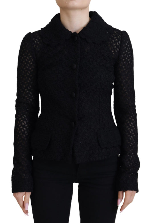 Elegante chaqueta con botones de mezcla de lana negra