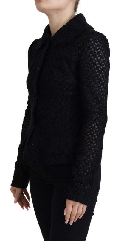 Elegante chaqueta con botones de mezcla de lana negra