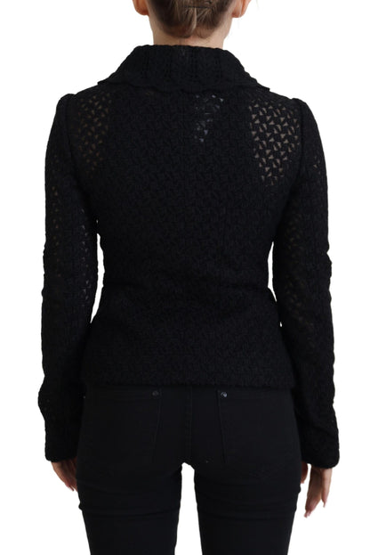 Elegante chaqueta con botones de mezcla de lana negra