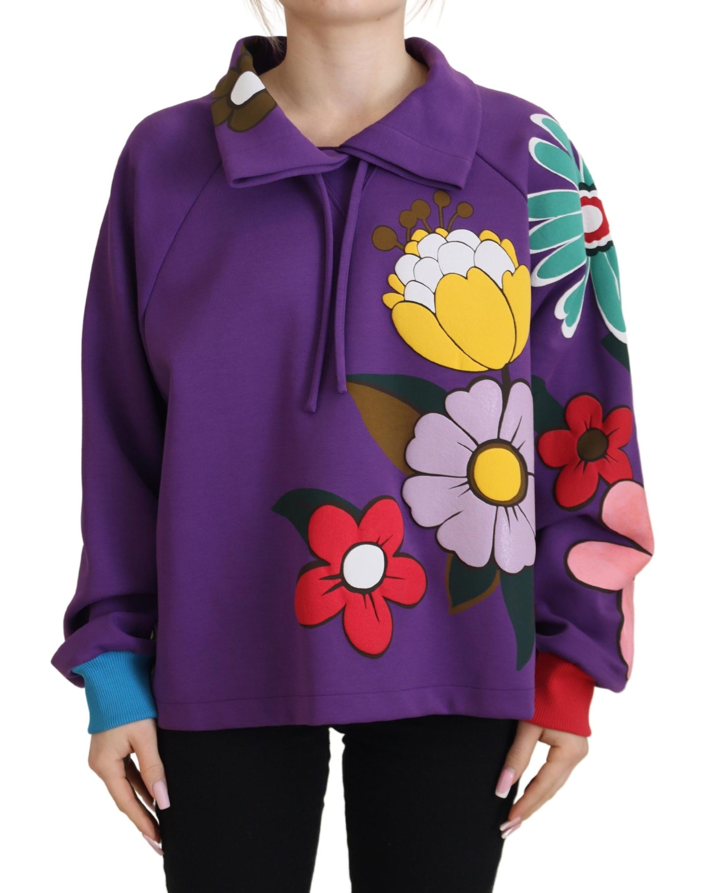 Elegante suéter morado con estampado floral