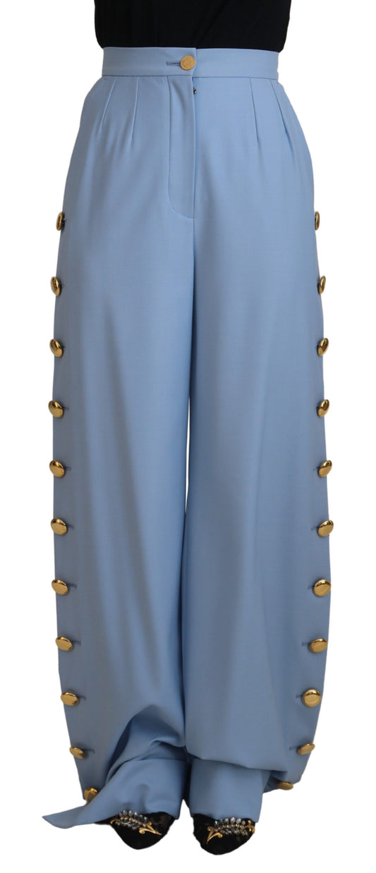 Pantalones elegantes de mezcla de lana y seda azul claro