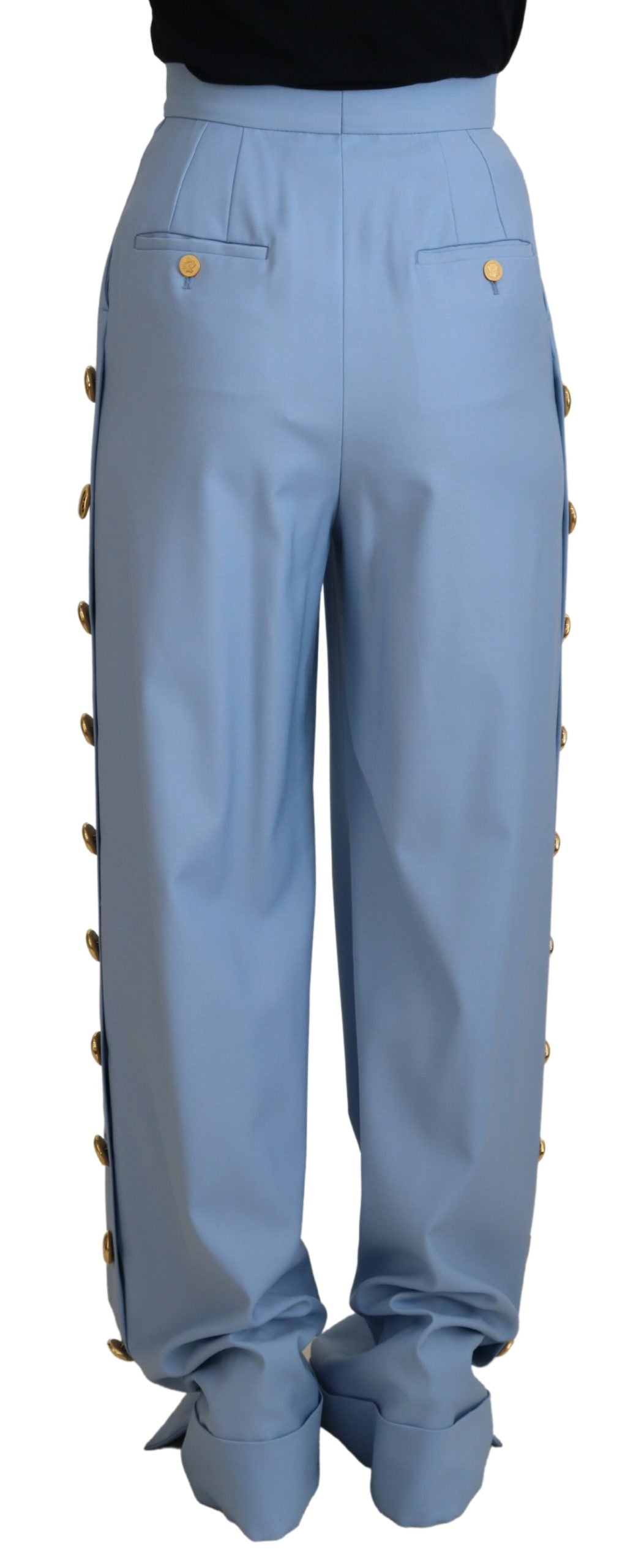 Pantalones elegantes de mezcla de lana y seda azul claro