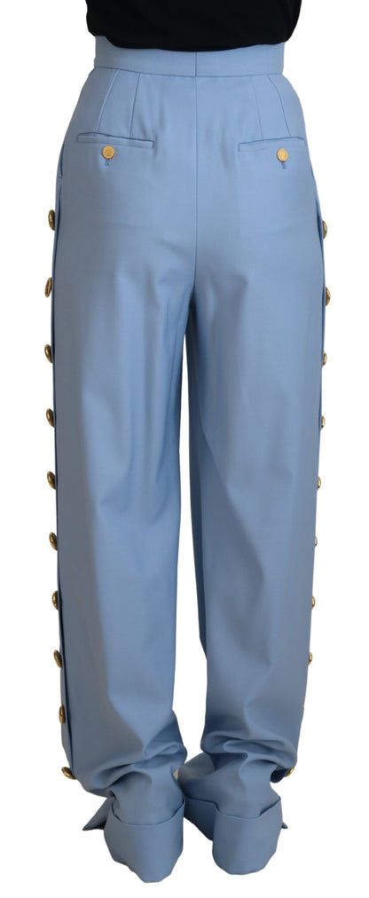 Pantalones elegantes de mezcla de lana y seda azul claro