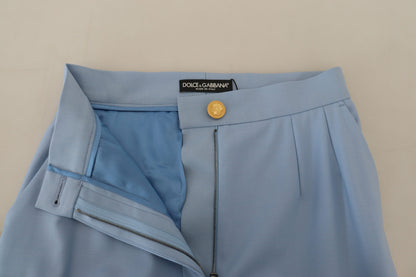 Pantalones elegantes de mezcla de lana y seda azul claro