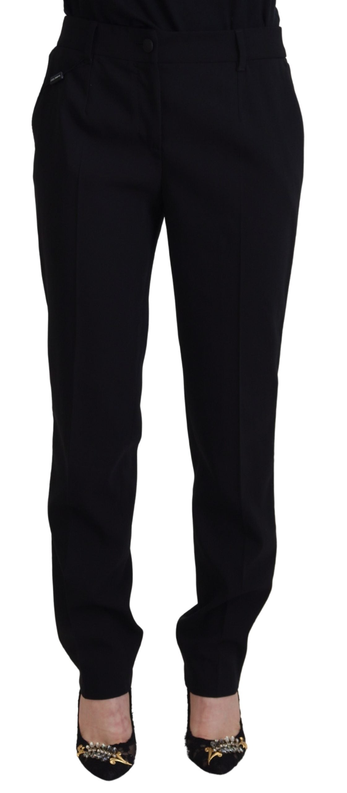 Pantalones elegantes de mezcla de lana y seda negros