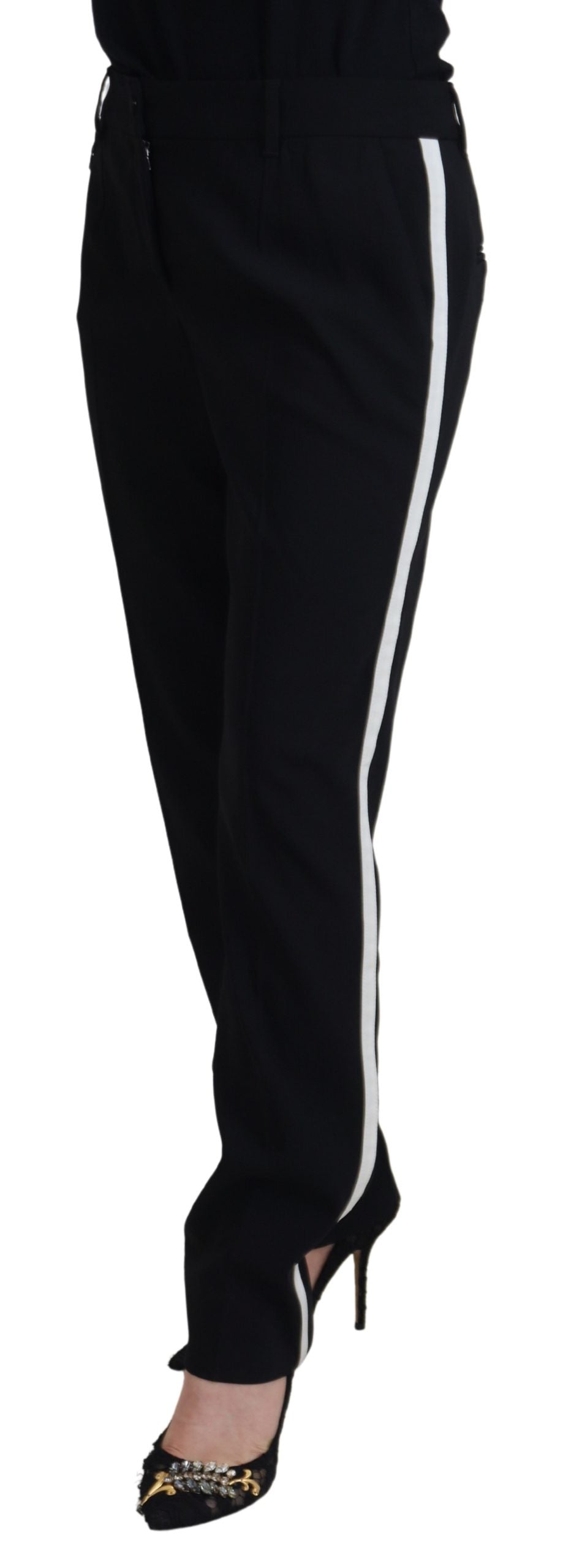Pantalones elegantes de mezcla de lana y seda negros
