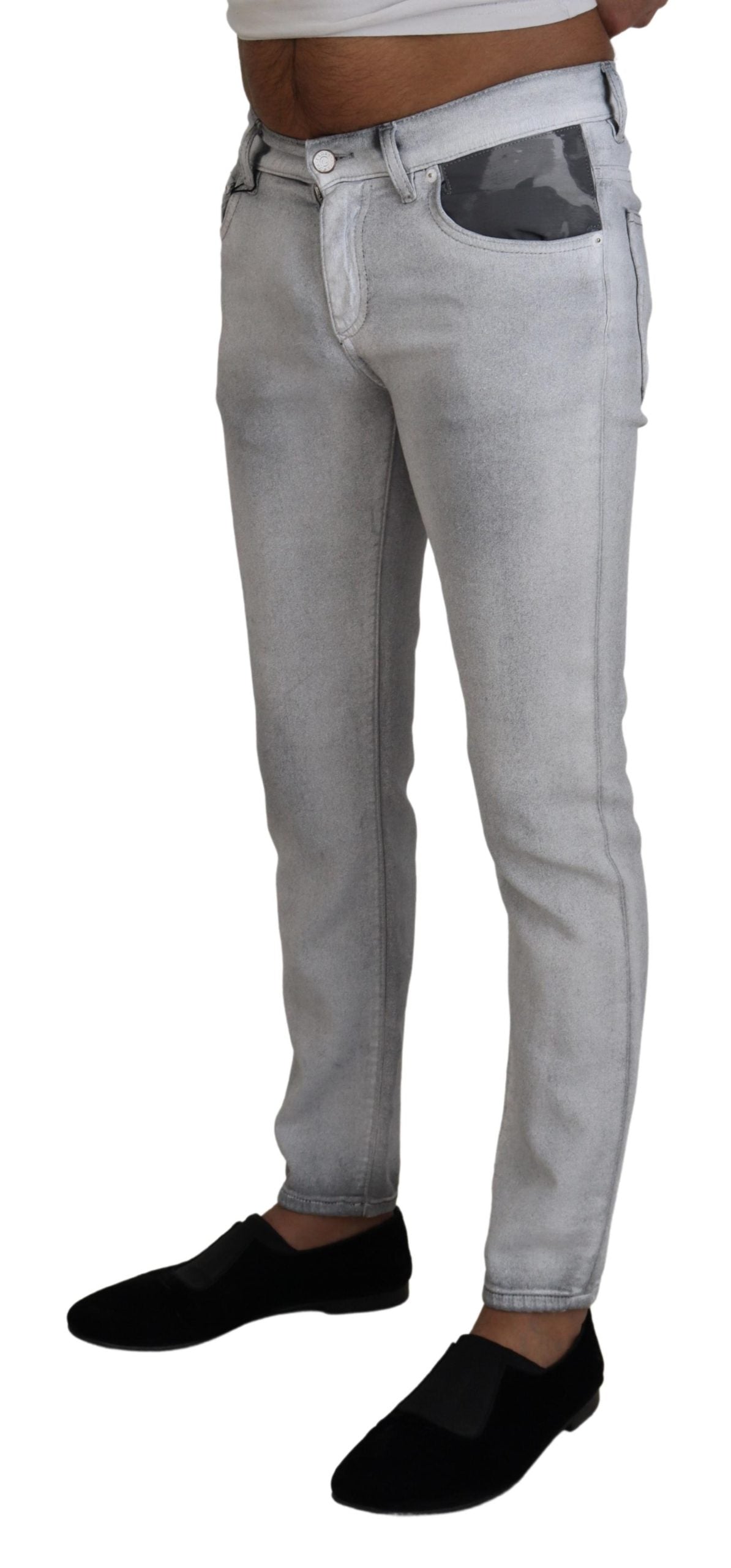 Pantalones elegantes de mezcla de algodón lavado en gris