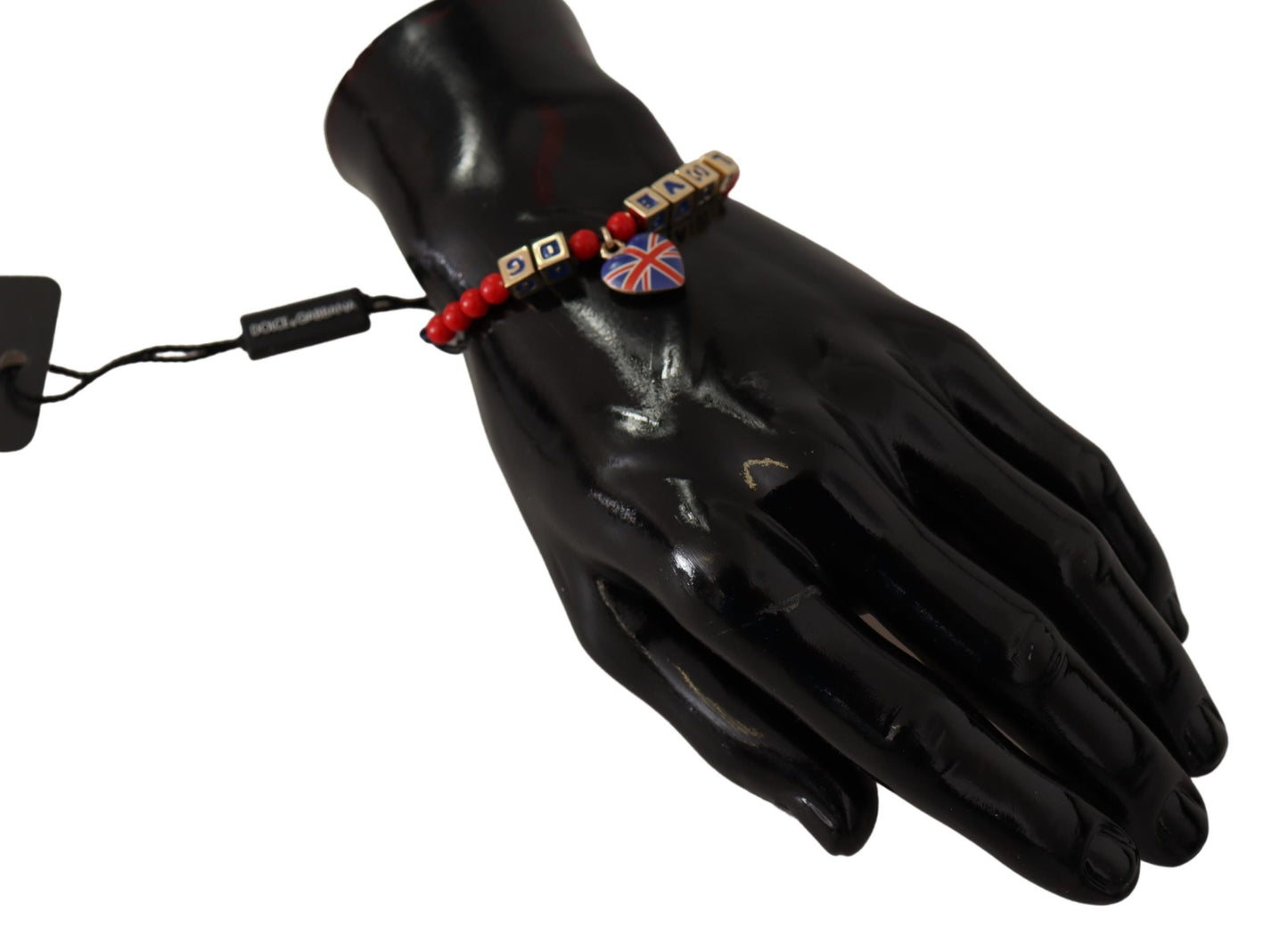 Elegante pulsera de cristal azul, rojo y zamak