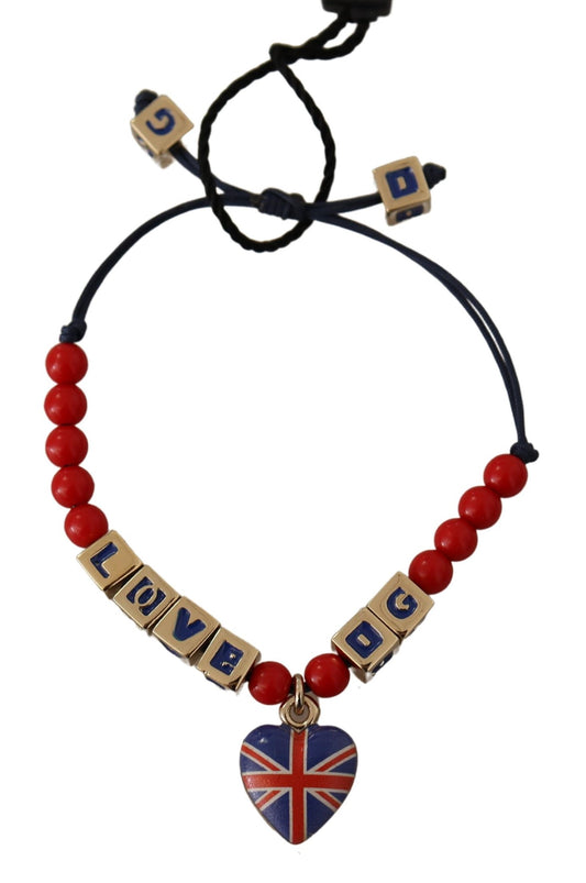 Elegante pulsera de cristal azul, rojo y zamak