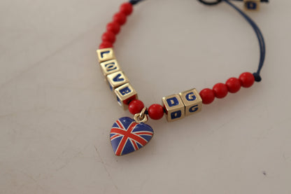 Elegante pulsera de cristal azul, rojo y zamak