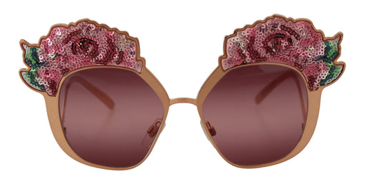 Gafas de sol elegantes con bordado de lentejuelas rosas