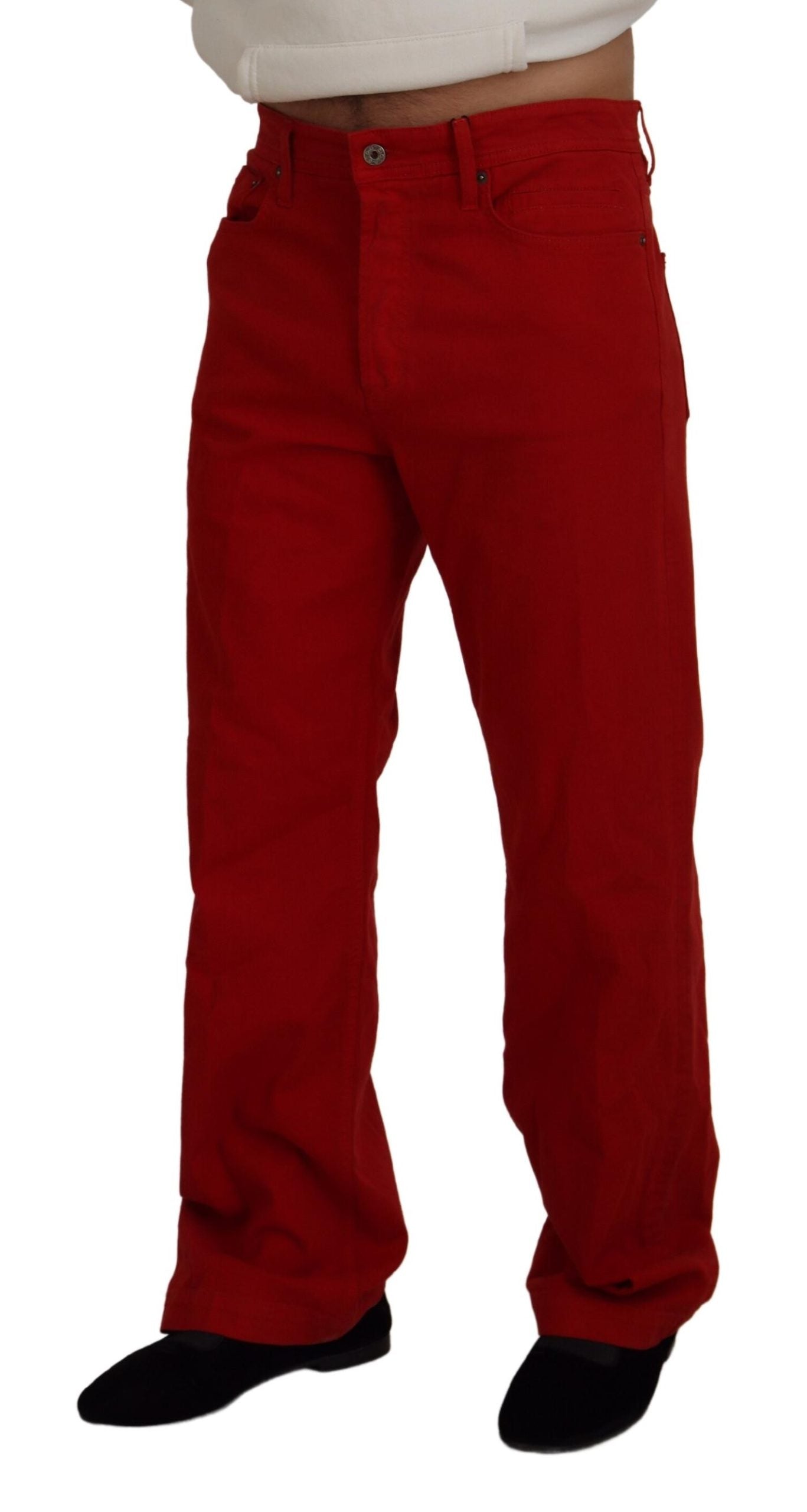 Pantalones vaqueros de algodón rojo elegantes