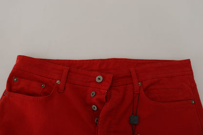 Pantalones vaqueros de algodón rojo elegantes