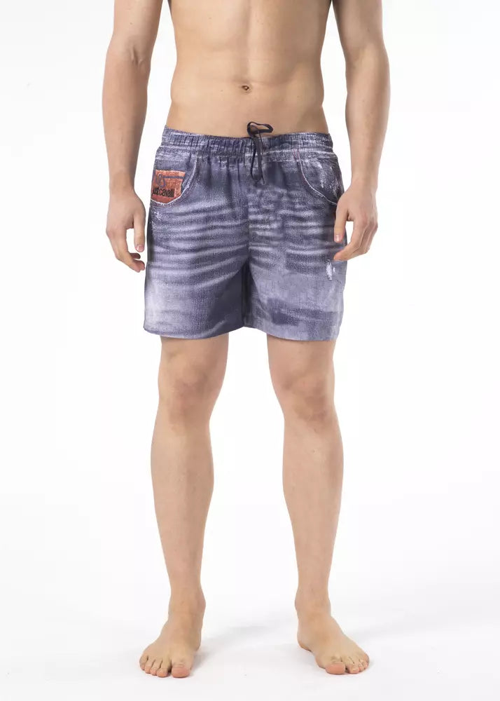 Bañador corto de poliéster azul para hombre