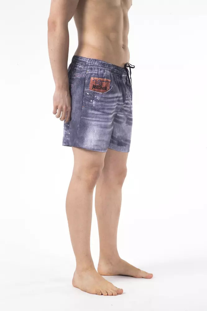 Bañador corto de poliéster azul para hombre