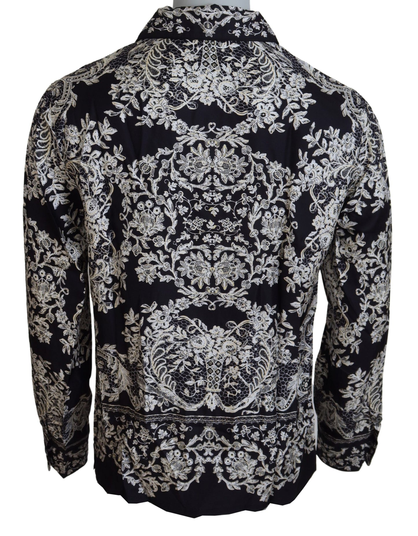 Camisa elegante de satén con estampado floral barroco