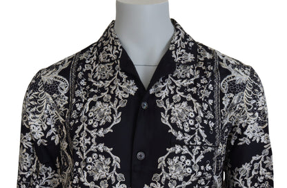 Camisa elegante de satén con estampado floral barroco