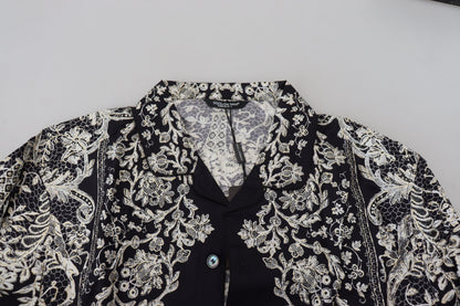 Camisa elegante de satén con estampado floral barroco