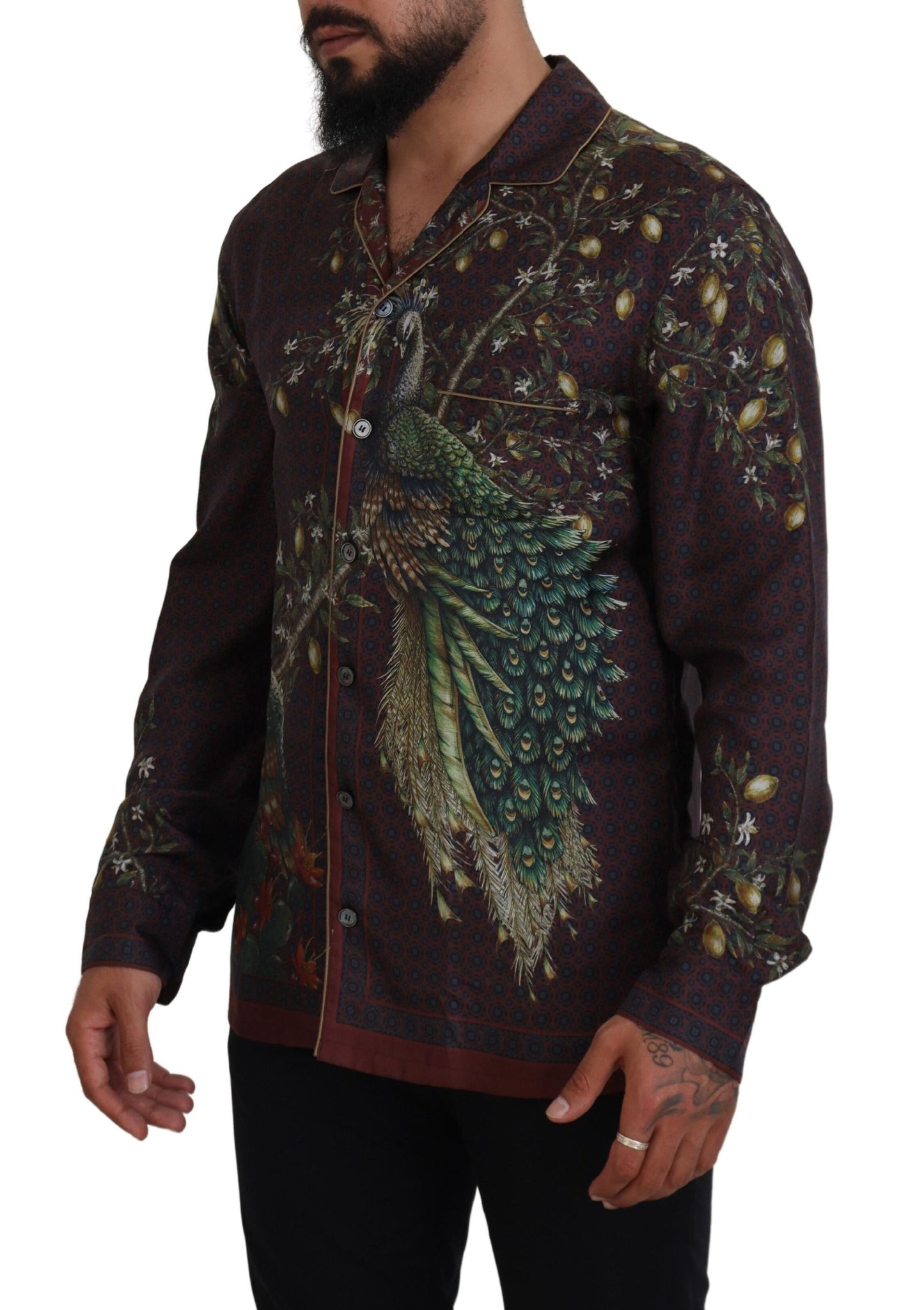 Camisa de pijama elegante de satén de seda para hombre
