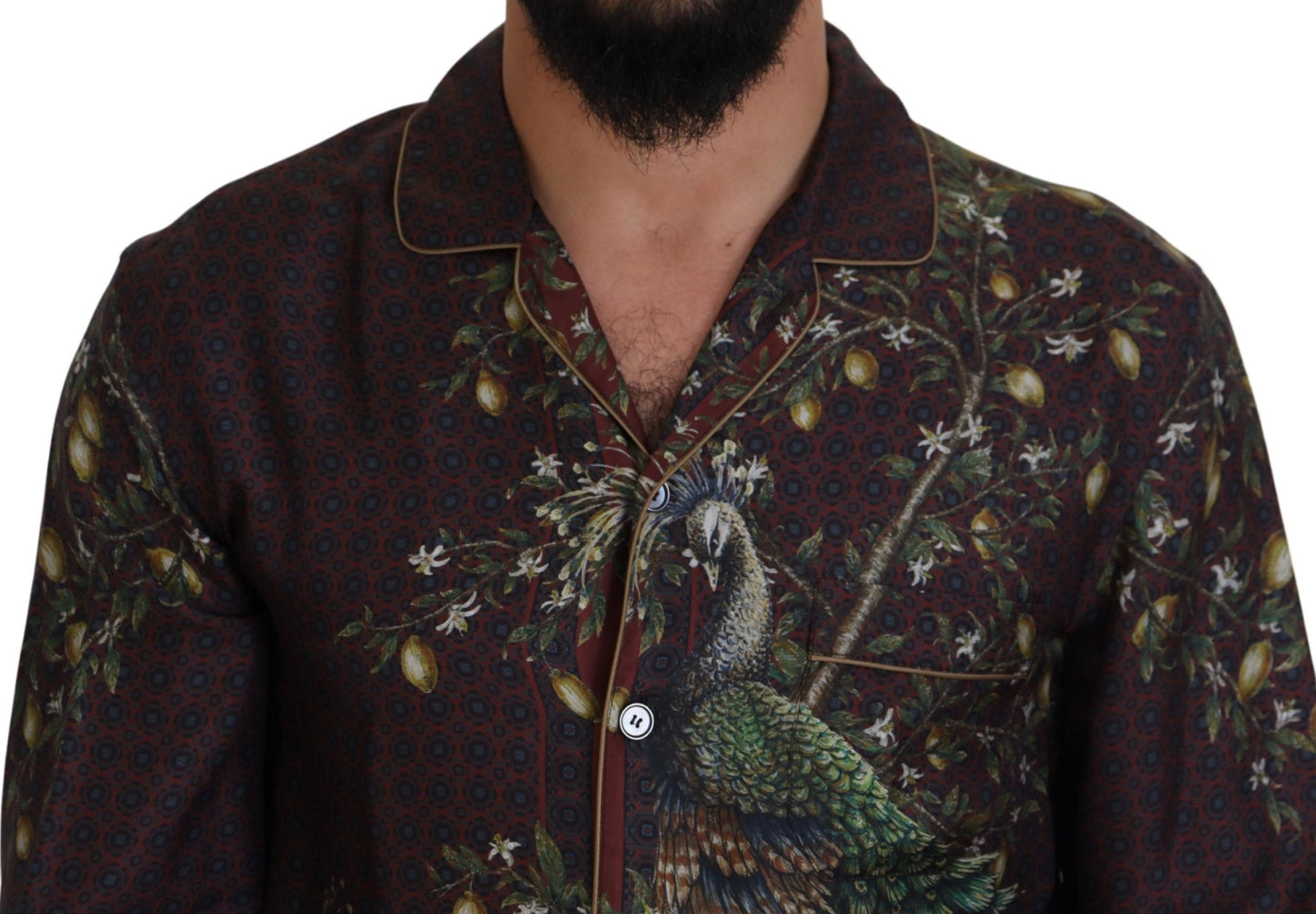 Camisa de pijama elegante de satén de seda para hombre