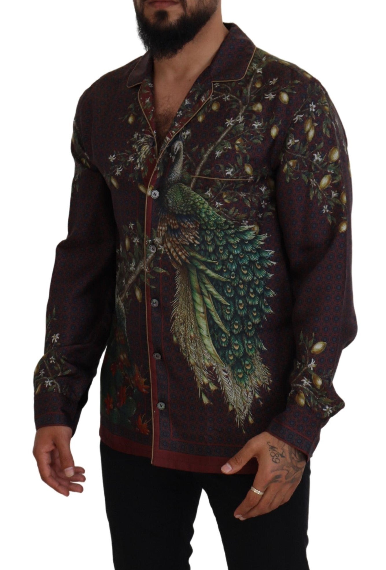 Camisa de pijama elegante de satén de seda para hombre