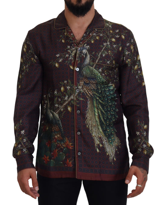 Camisa de pijama elegante de satén de seda para hombre