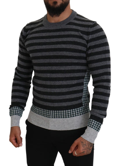 Suéter elegante de cuello redondo de lana a rayas
