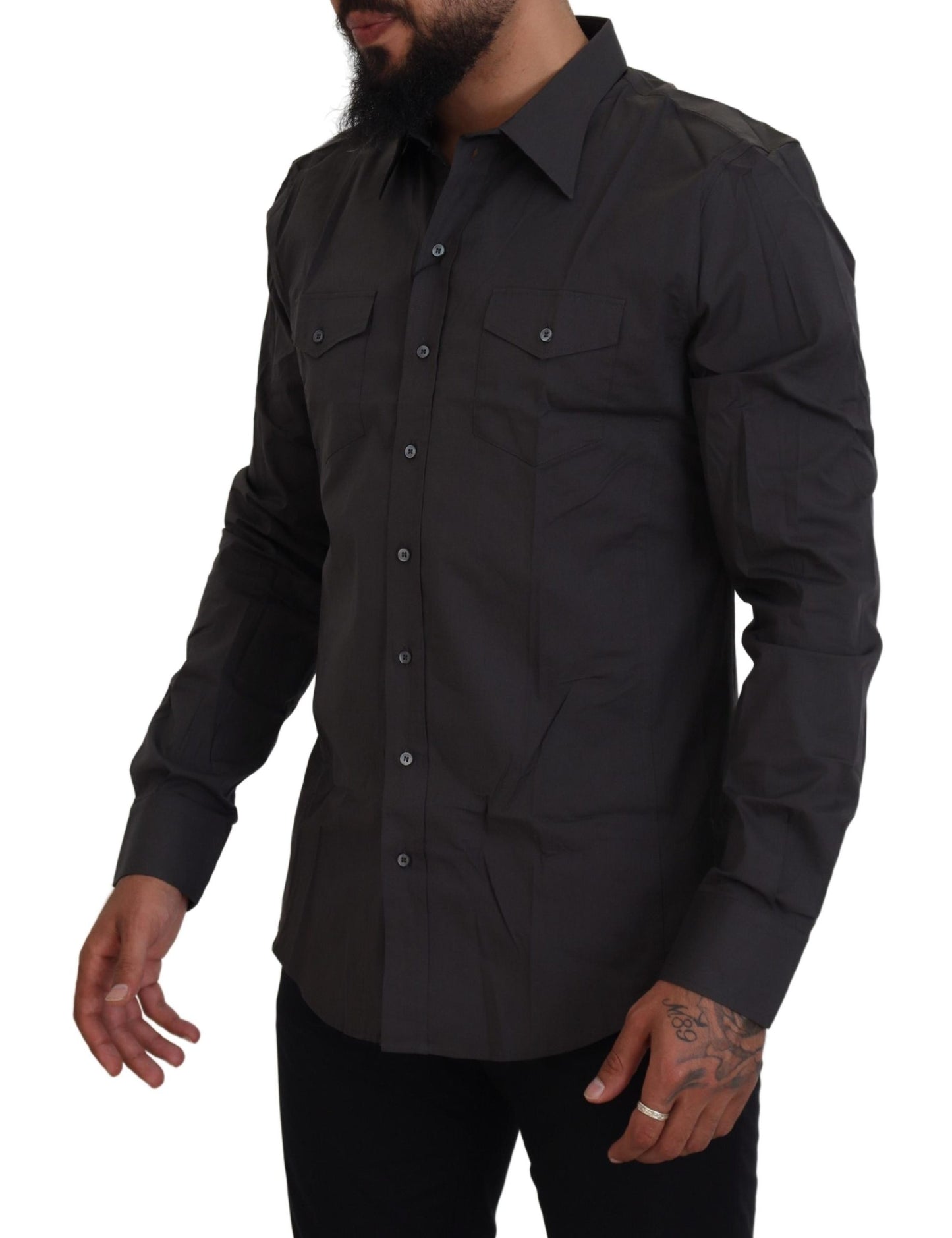 Camisa de vestir elegante Sicilia gris de corte entallado