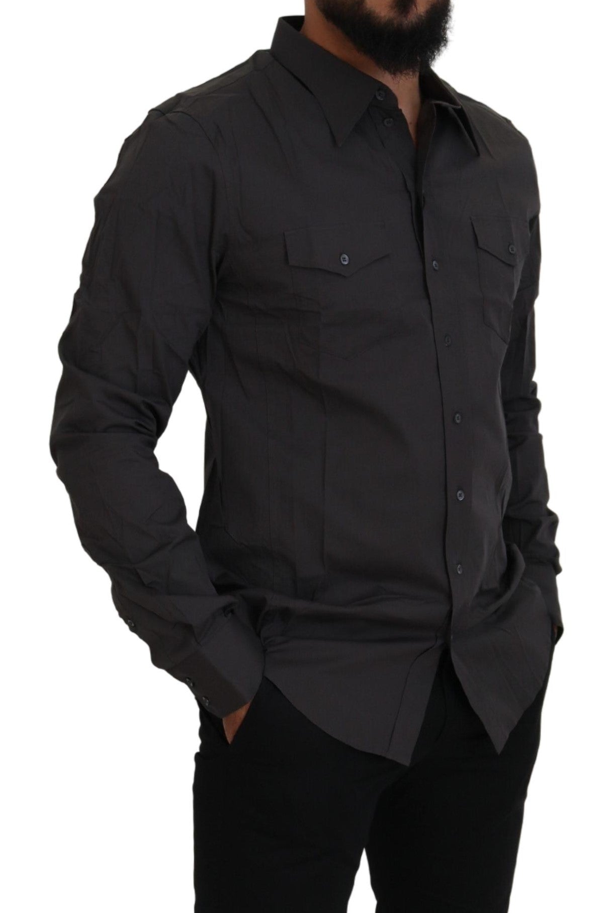 Camisa de vestir elegante Sicilia gris de corte entallado
