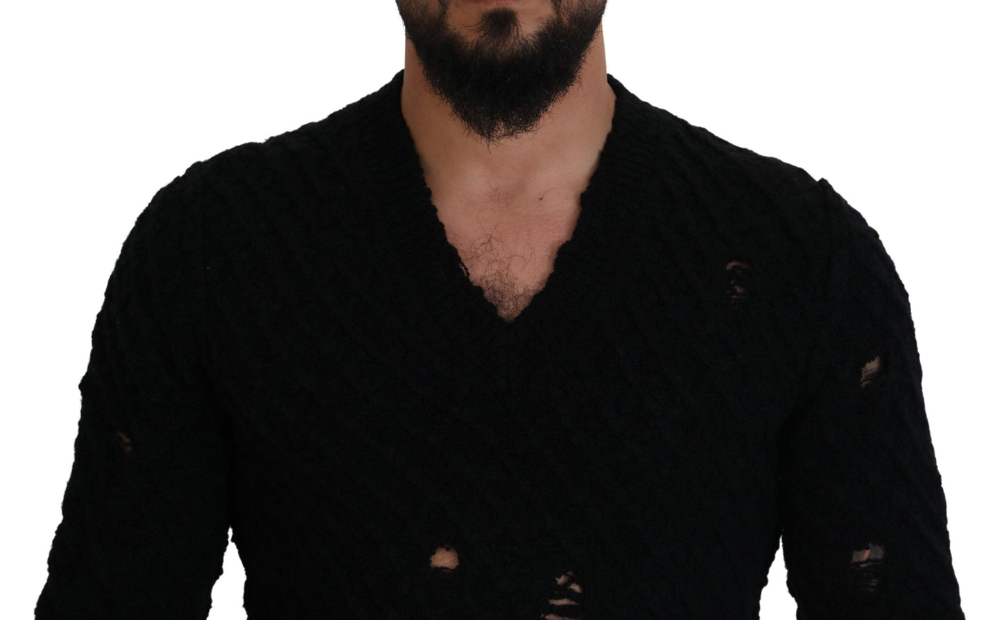 Suéter elegante de cuello en V en mezcla de lana negra