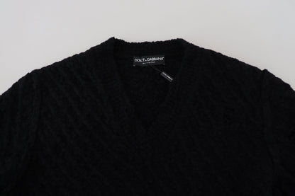 Suéter elegante de cuello en V en mezcla de lana negra