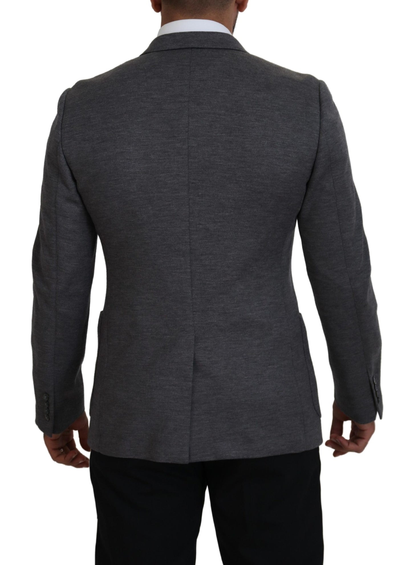Elegante blazer de lana gris con bordado de corona de abeja