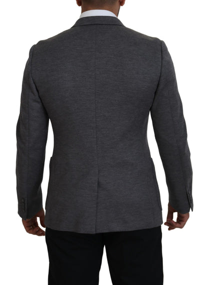 Elegante blazer de lana gris con bordado de corona de abeja
