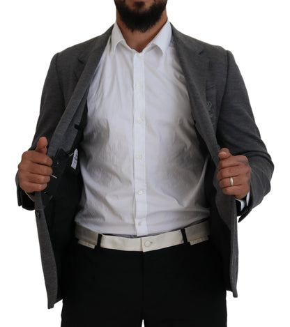 Elegante blazer de lana gris con bordado de corona de abeja