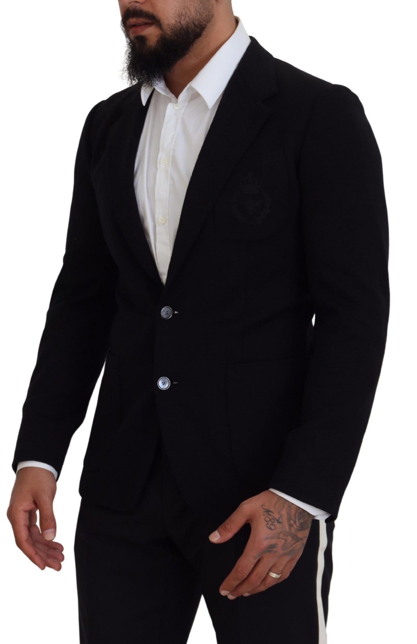 Elegante blazer de lana negra de botonadura sencilla