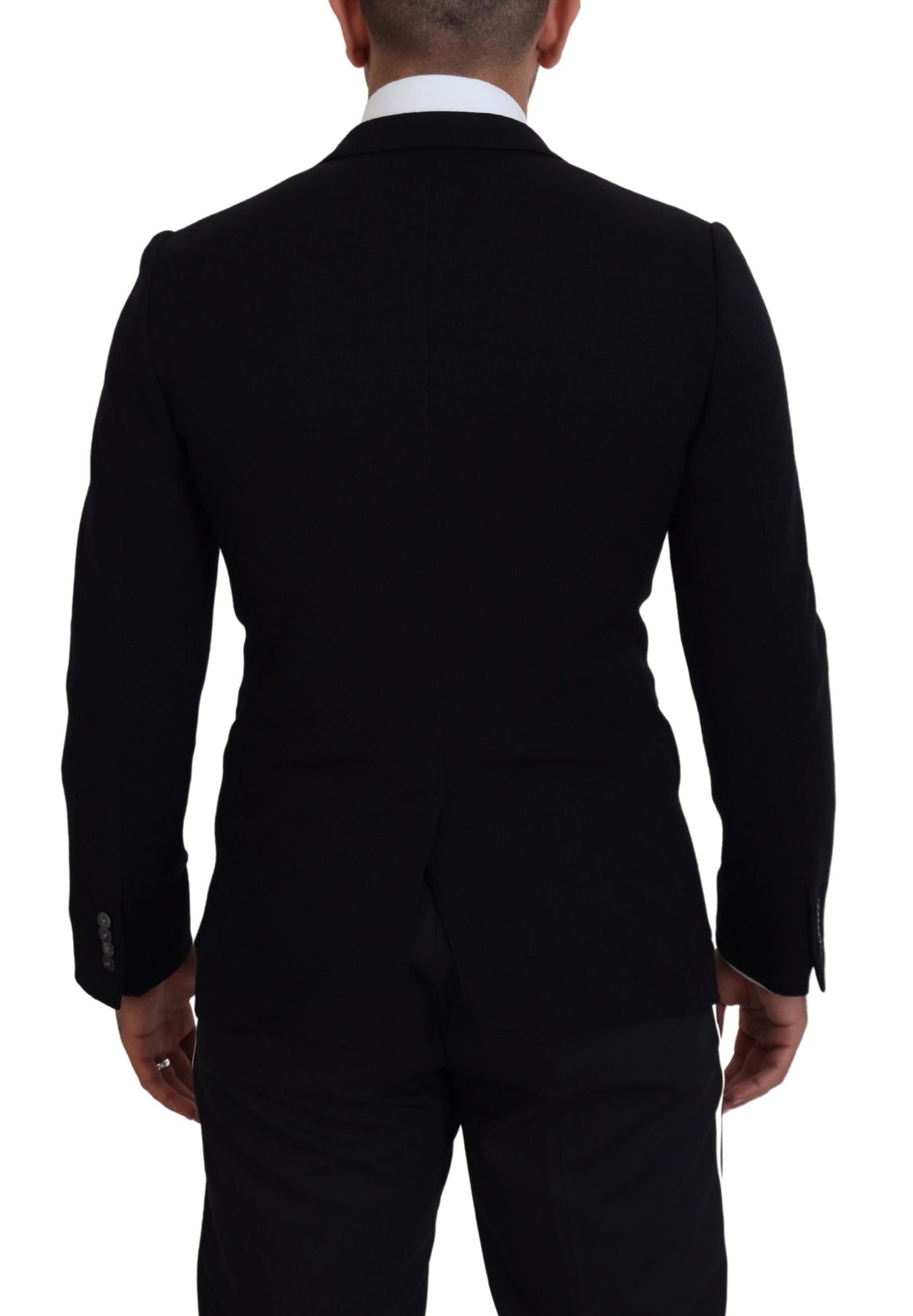 Elegante blazer de lana negra de botonadura sencilla