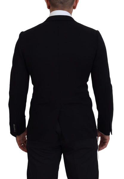 Elegante blazer de lana negra de botonadura sencilla