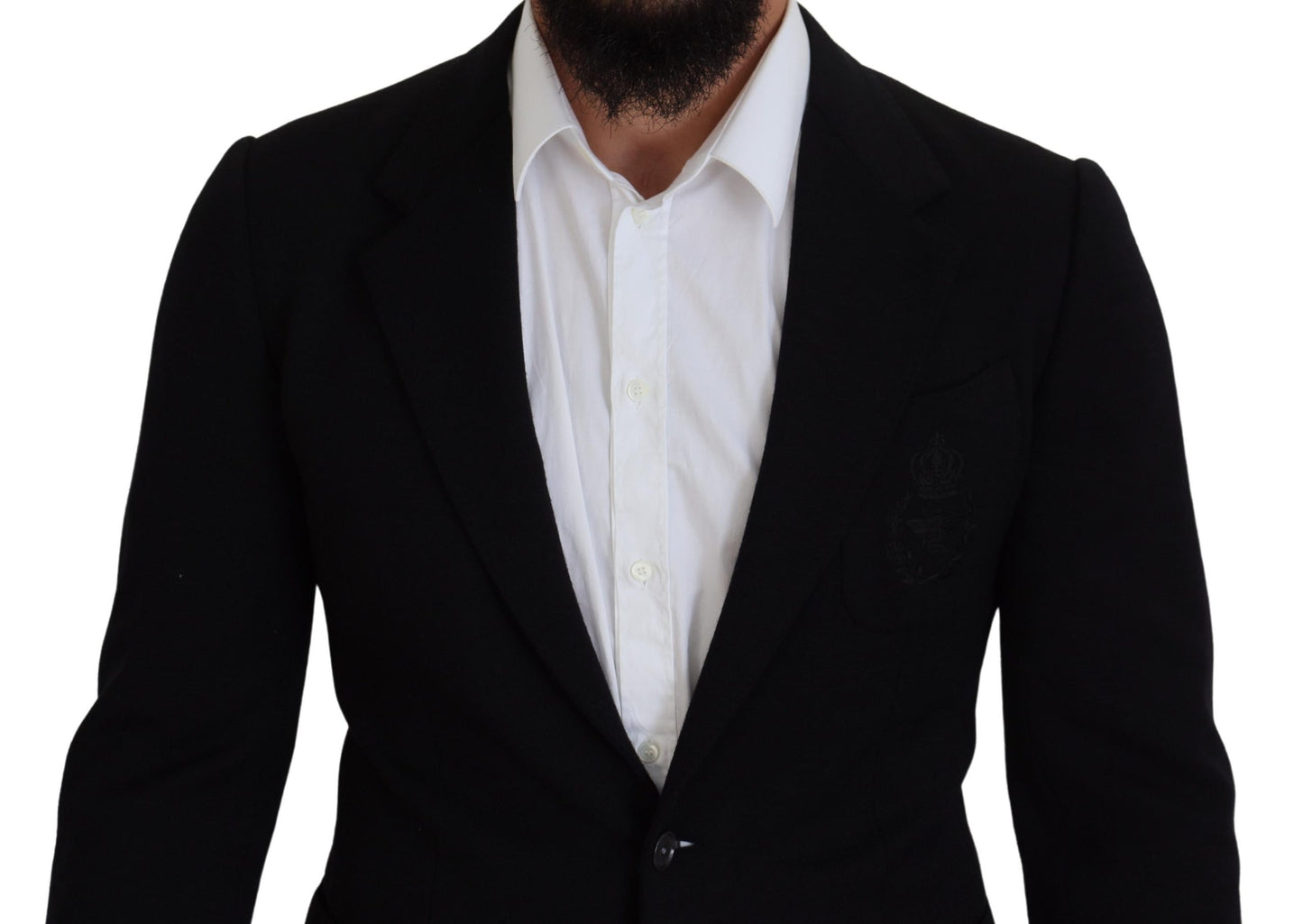 Elegante blazer de lana negra de botonadura sencilla