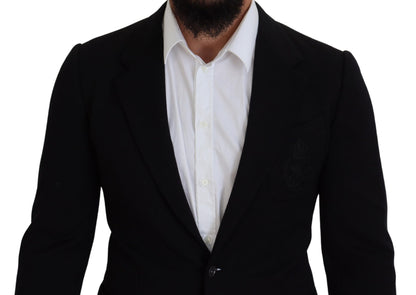 Elegante blazer de lana negra de botonadura sencilla