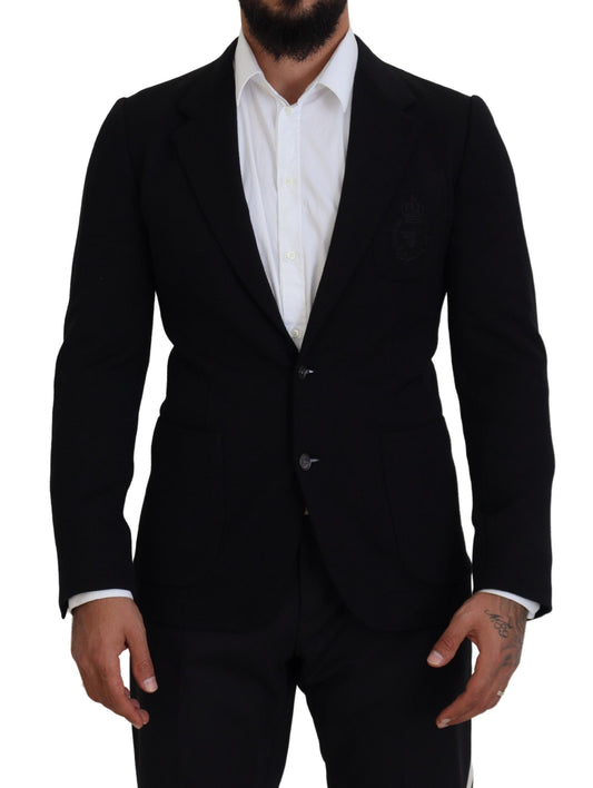 Elegante blazer de lana negra de botonadura sencilla