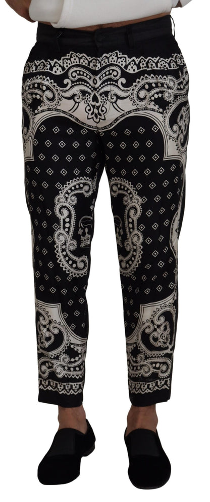 Pantalones elegantes de seda y algodón con estampado de bandana