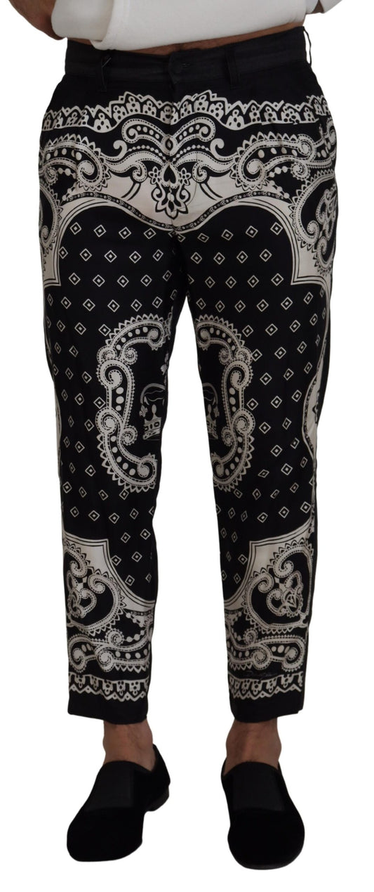 Pantalones elegantes de seda y algodón con estampado de bandana