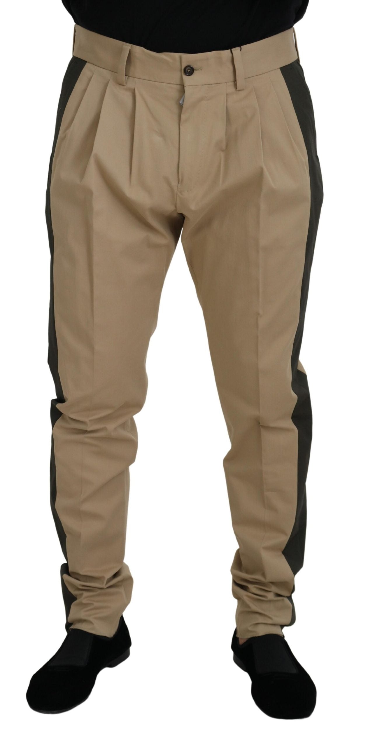 Elegantes pantalones elásticos de algodón bicolor
