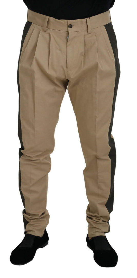 Elegantes pantalones elásticos de algodón bicolor