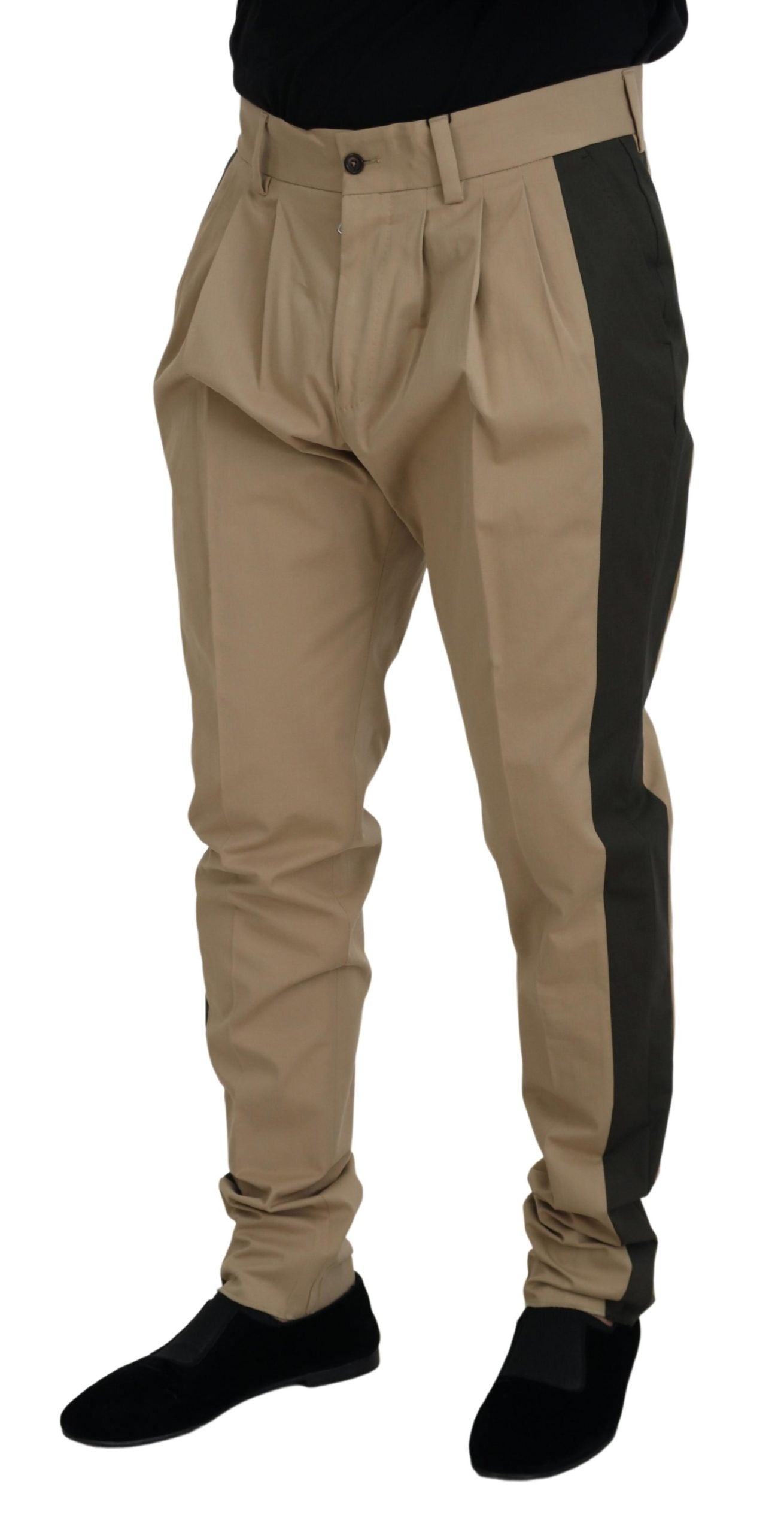 Elegantes pantalones elásticos de algodón bicolor