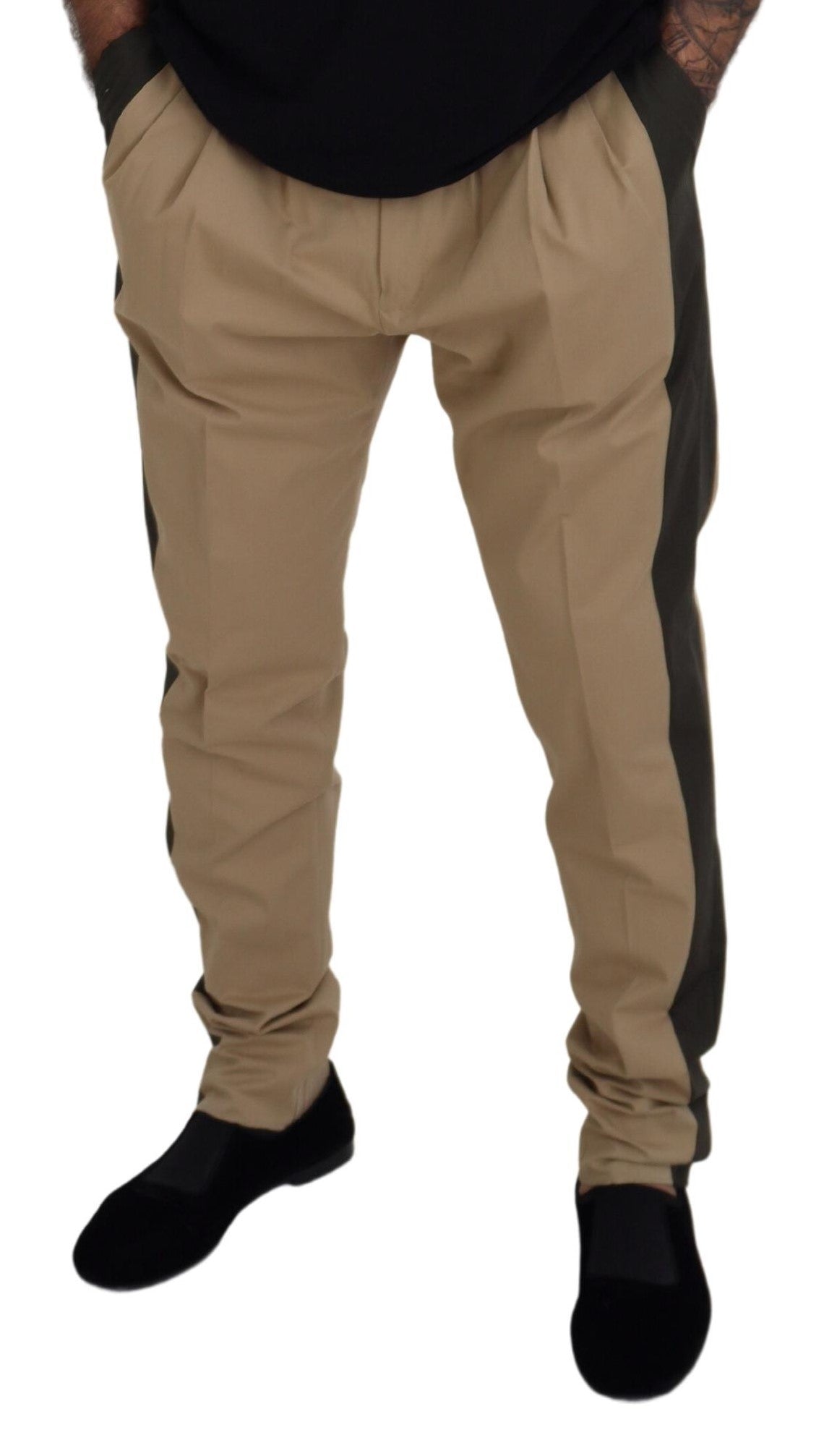 Elegantes pantalones elásticos de algodón bicolor