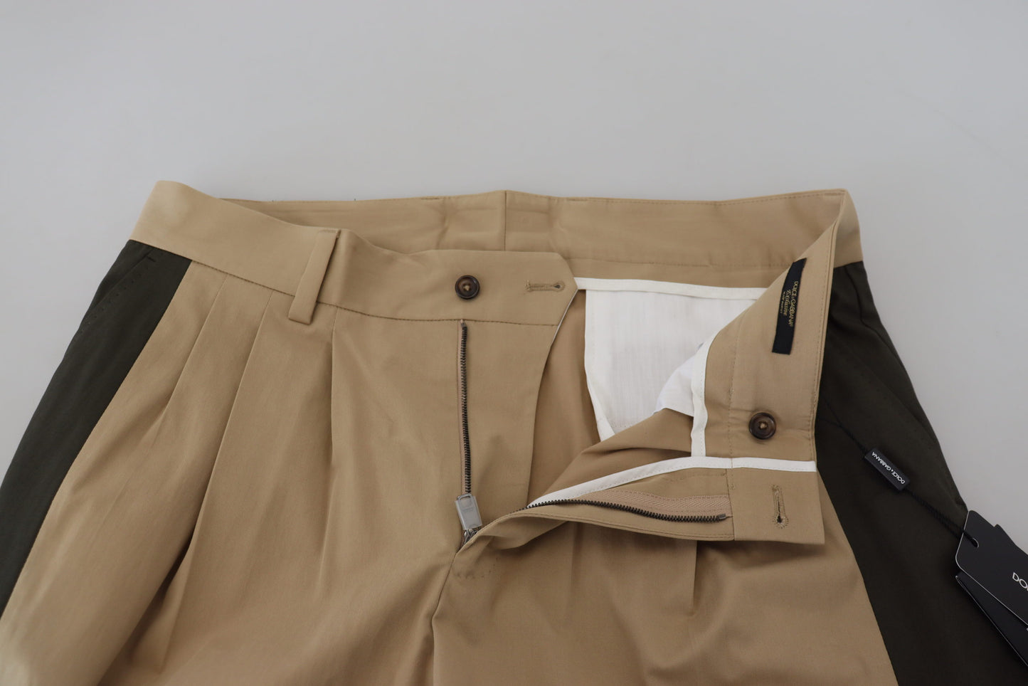 Elegantes pantalones elásticos de algodón bicolor