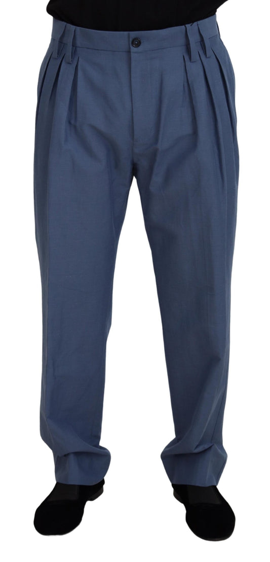 Pantalones elegantes de mezcla de lino y algodón azul